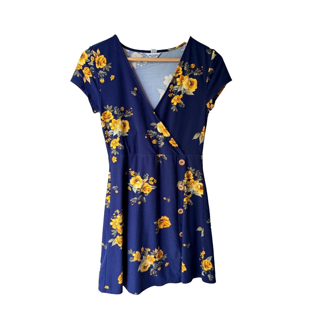 Arizona Jean Co Dress S Blue Yellow Floral V-Neck Sundress Indie Boho Cottage - Picture 5 of 8